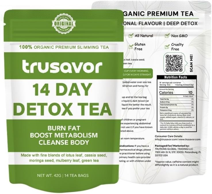 Trusavor 14 Day Detox Tea, 100% Organic Premium Slimming Tea, Burn Fat, Boost Metabolism, Cleanse Body